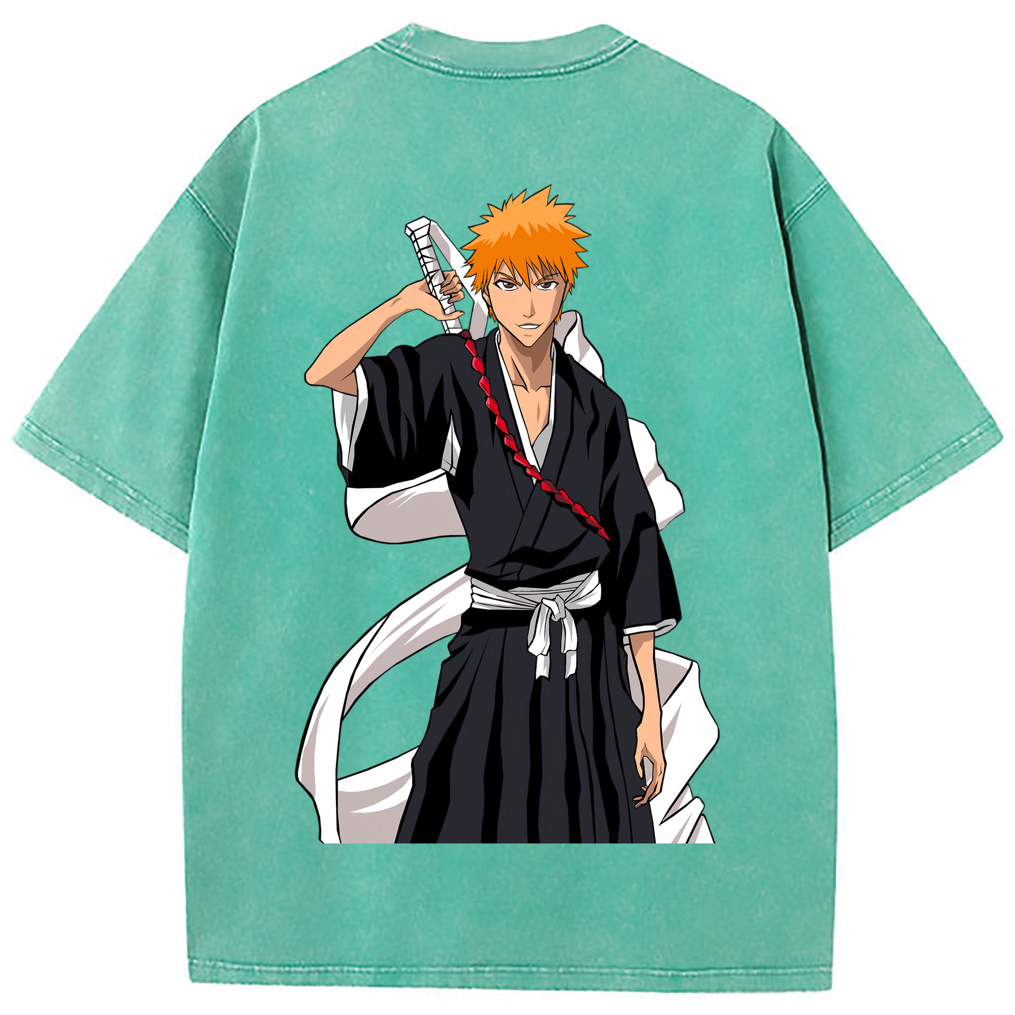 （画像用） ブリーチ 黒崎一護（くろさき いちご）BLEACH Kurosaki Ichigo 綿100% ヴィンテージ風 半袖Tシャツ（背面プリント）